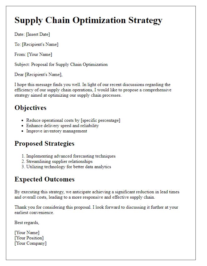 Letter template of supply chain optimization strategy