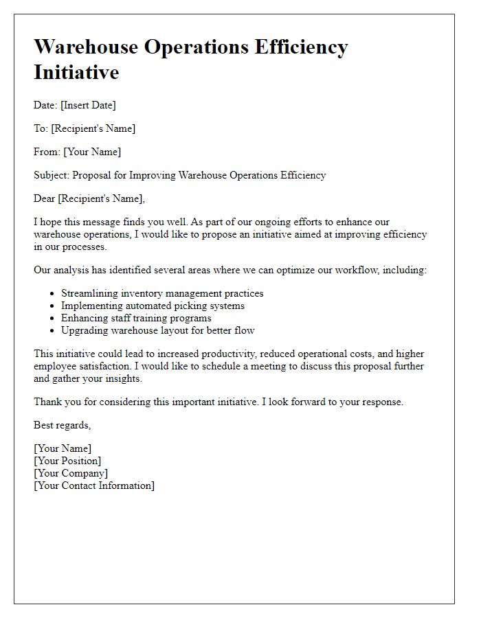 Letter template of warehouse operations efficiency initiative