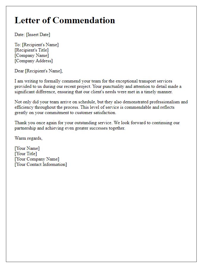 Letter template of commendation for timely client transport service