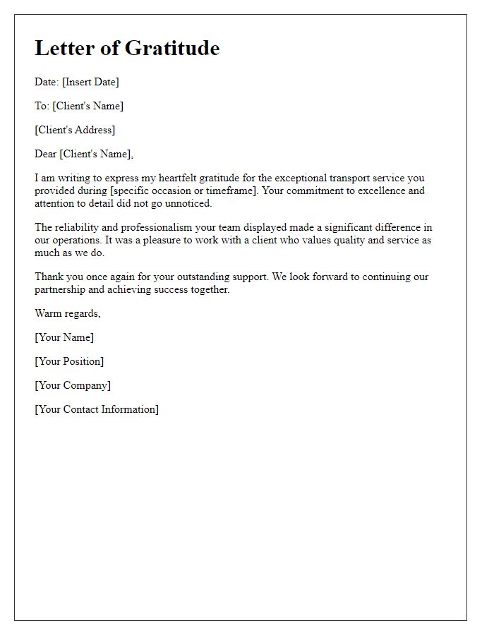 Letter template of gratitude for exceptional client transport service