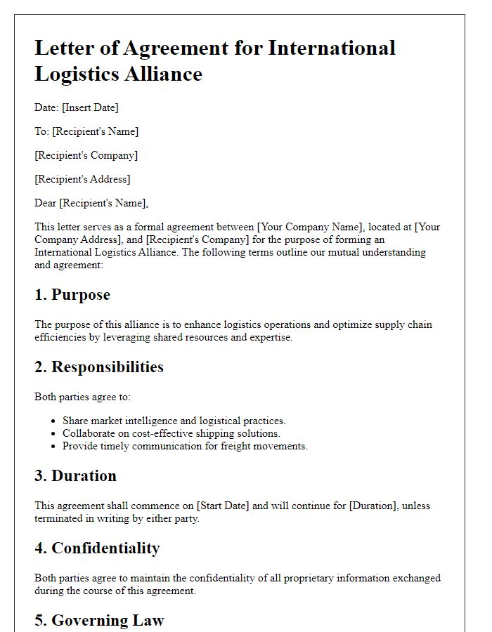 Letter template of agreement for international logistics alliance