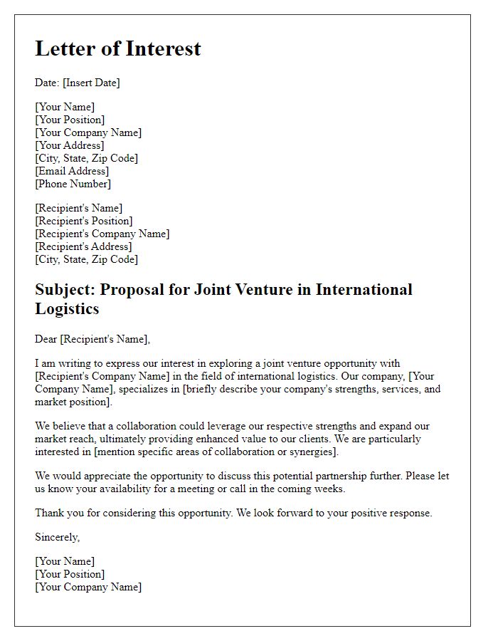 Letter template of interest for international logistics joint venture