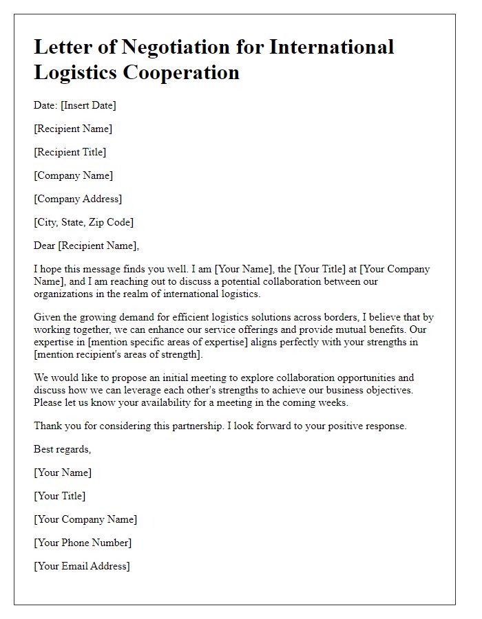 Letter template of negotiation for international logistics cooperation