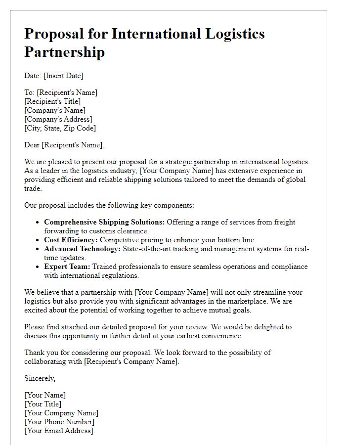 Letter template of proposal for international logistics partnership