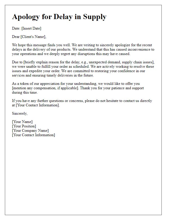 Letter template of Supplier Delay Apology for Retail Clients