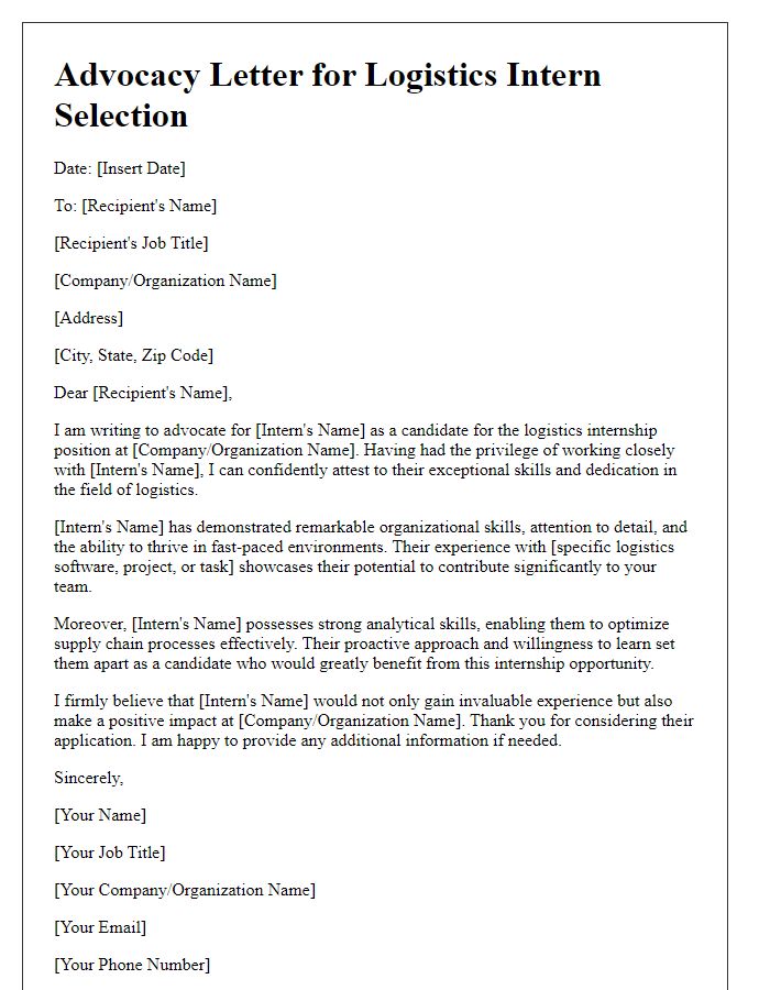 Letter template of advocacy for logistics intern selection