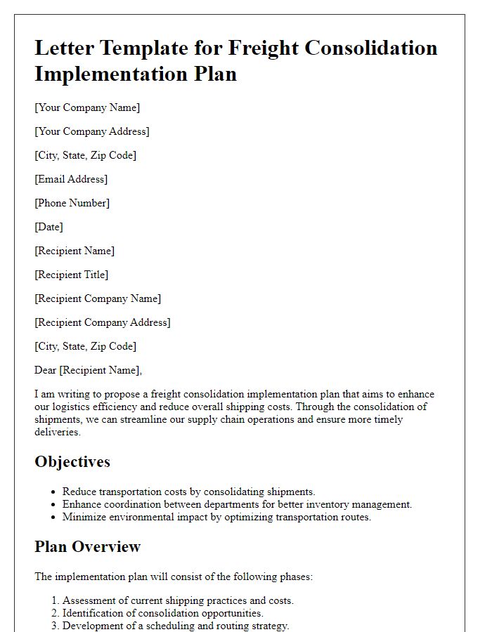 Letter template of freight consolidation implementation plan.