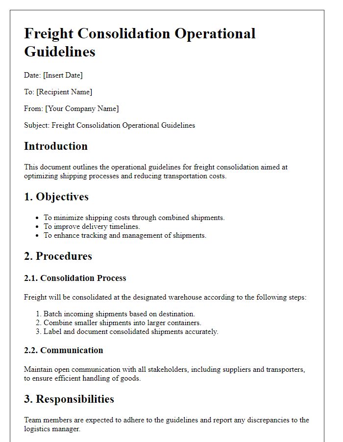 Letter template of freight consolidation operational guidelines.