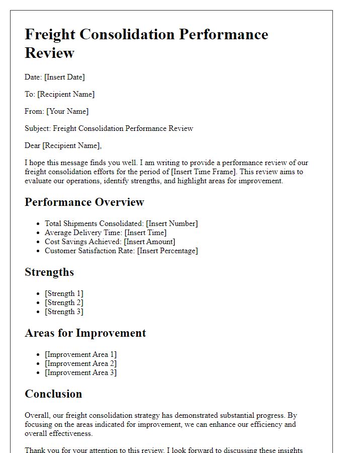 Letter template of freight consolidation performance review.