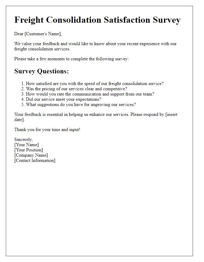 Letter template of freight consolidation satisfaction survey.