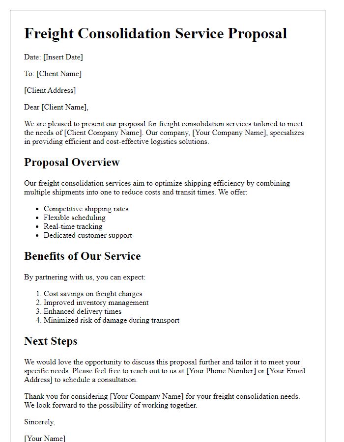 Letter template of freight consolidation service proposal.