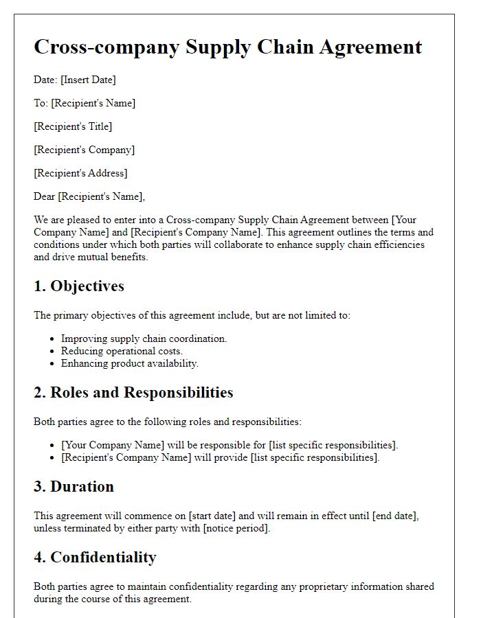 Letter template of Cross-company Supply Chain Agreement