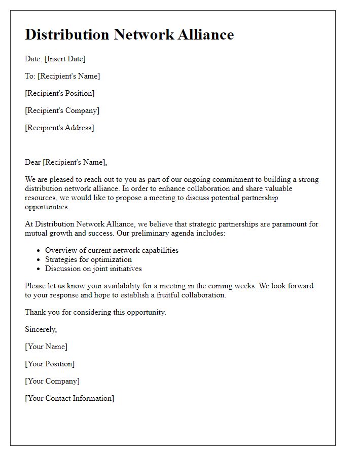 Letter template of Distribution Network Alliance