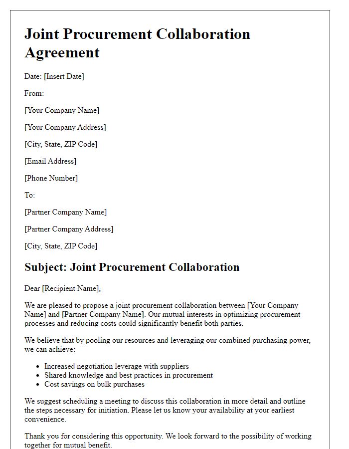 Letter template of Joint Procurement Collaboration