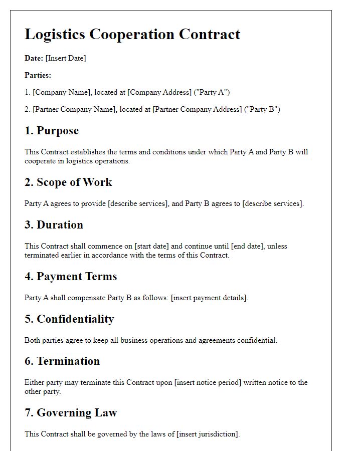 Letter template of Logistics Cooperation Contract