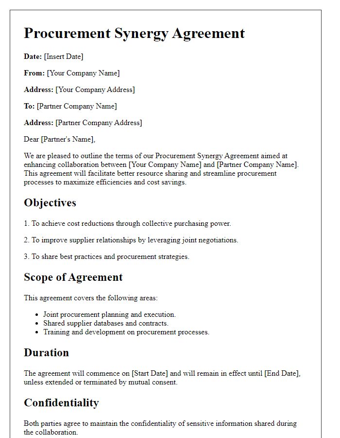 Letter template of Procurement Synergy Agreement