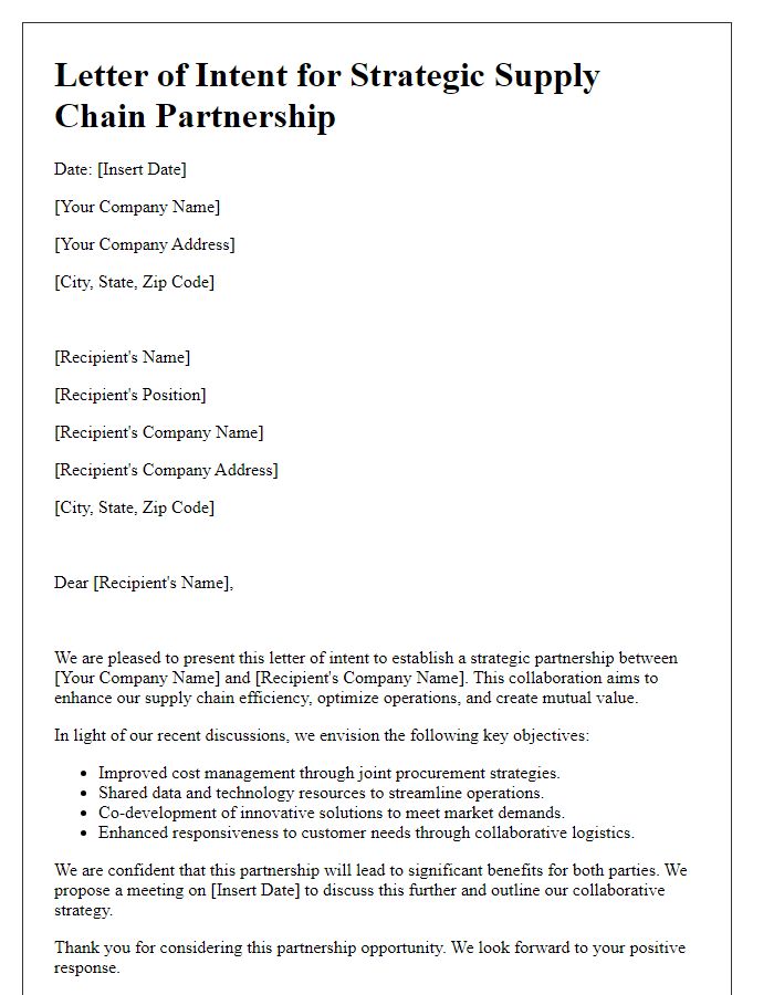 Letter template of Strategic Supply Chain Partnership