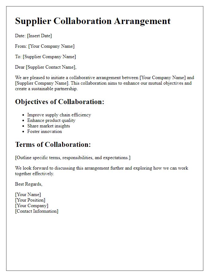 Letter template of Supplier Collaboration Arrangement