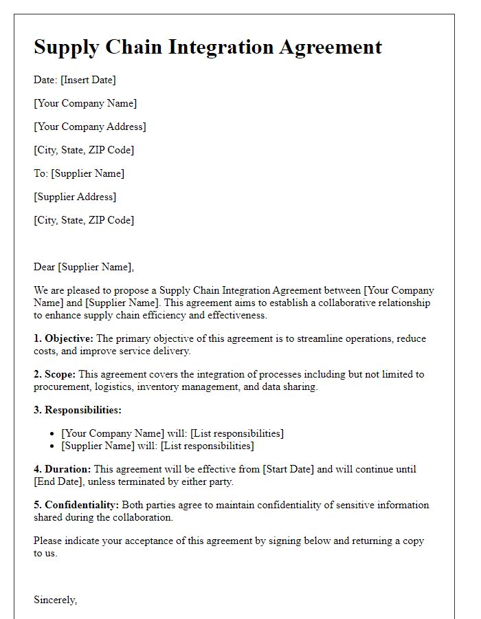 Letter template of Supply Chain Integration Agreement