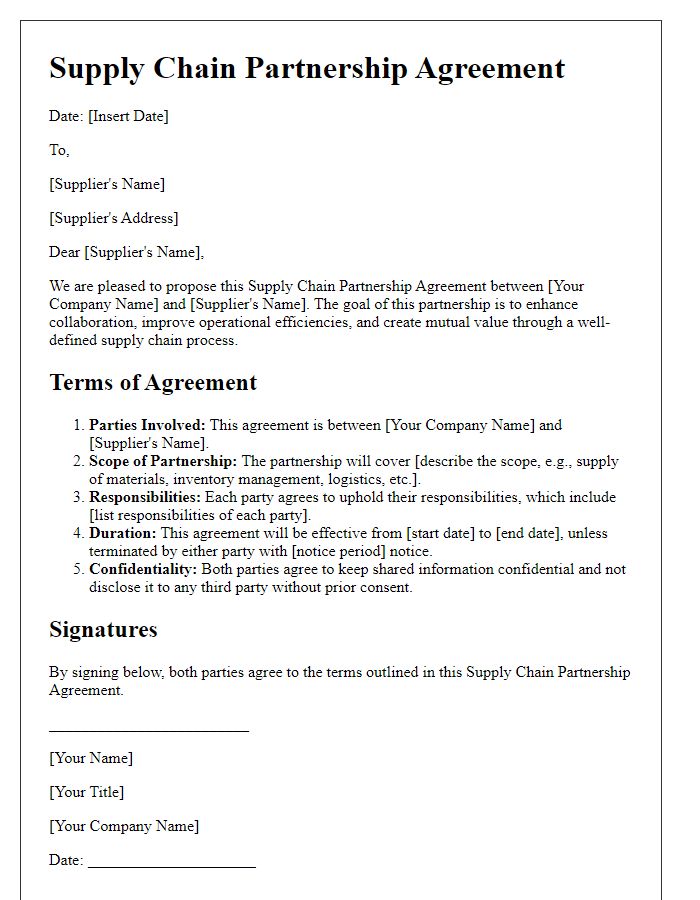 Letter template of Supply Chain Partnership Agreement