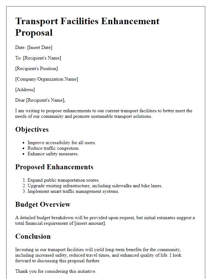 Letter template of transport facilities enhancement proposal