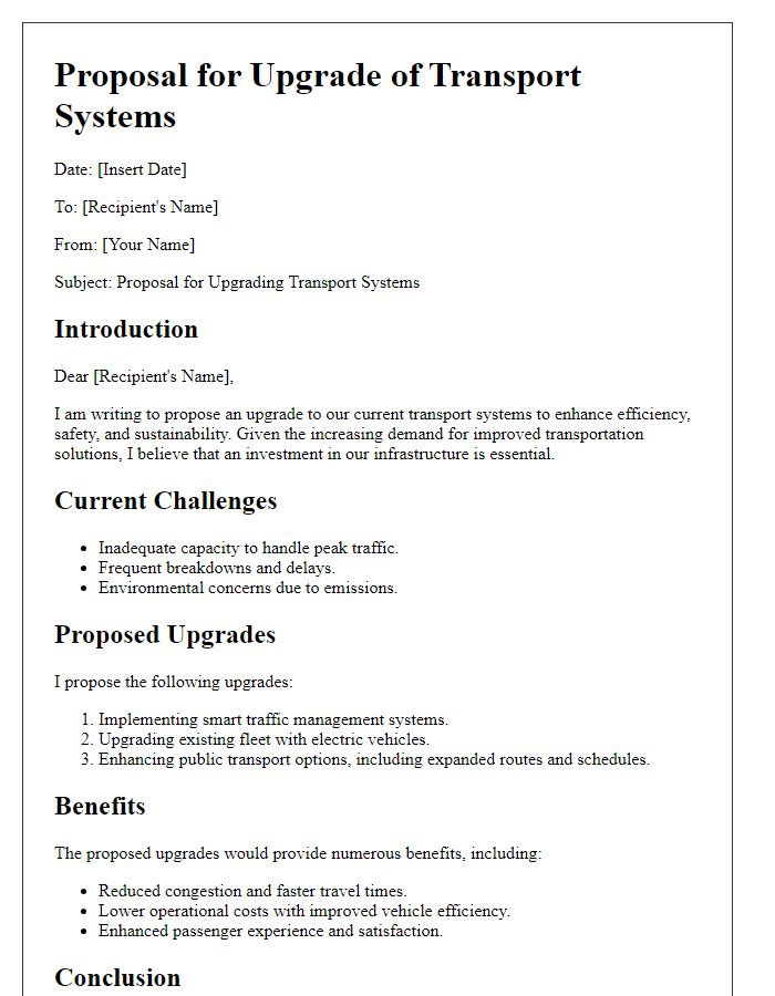 Letter template of upgrade proposal for transport systems