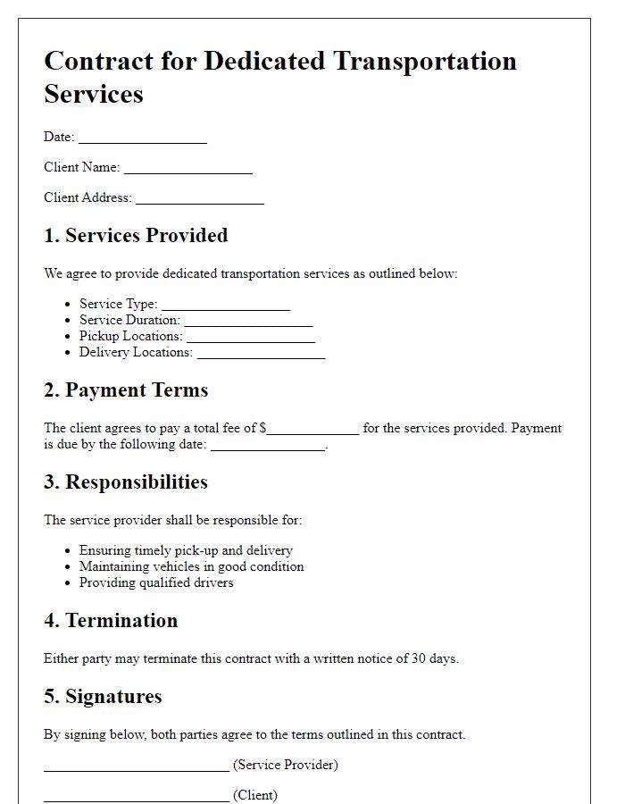 Letter template of contract for dedicated transportation services for clients