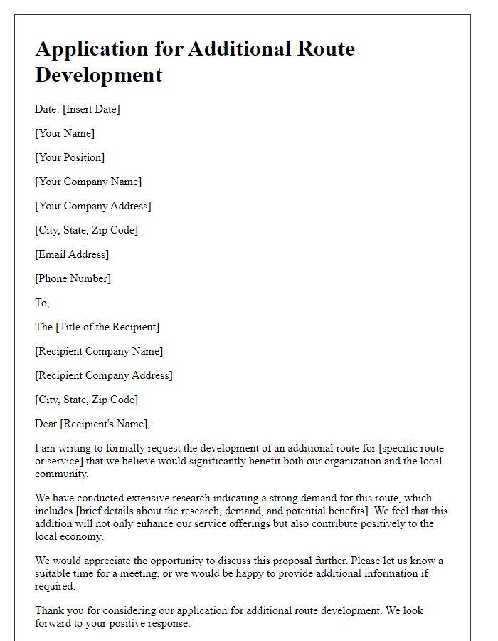 Letter template of application for additional route development.