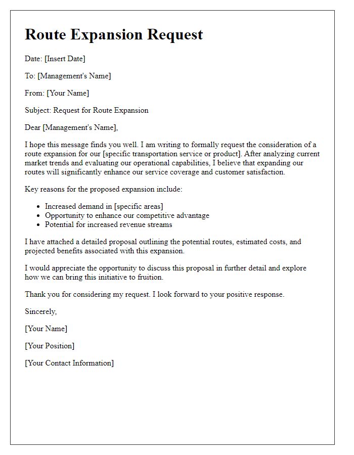 Letter template of route expansion request to management.