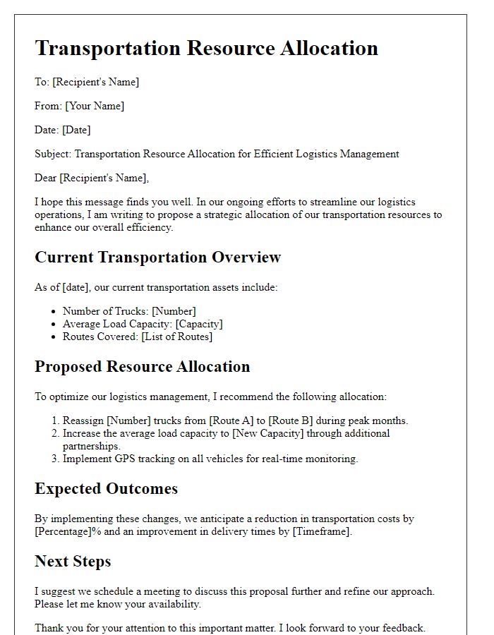 Letter template of transportation resource allocation for efficient logistics management