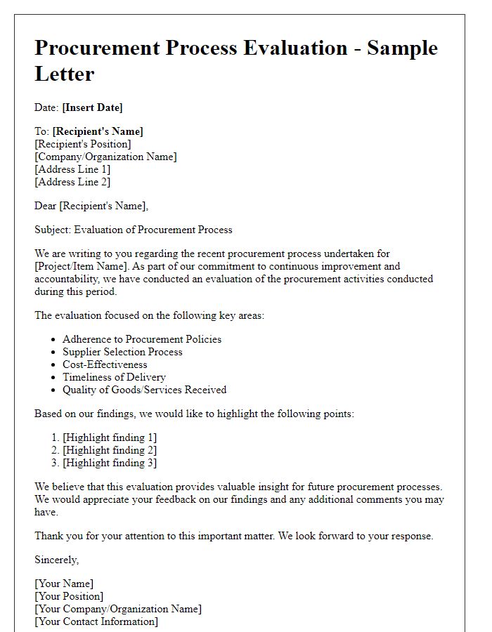 Letter template of procurement process evaluation