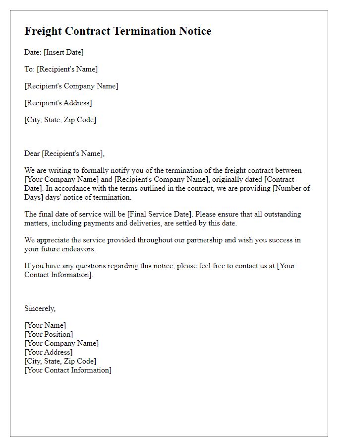 Letter template of freight contract termination notice