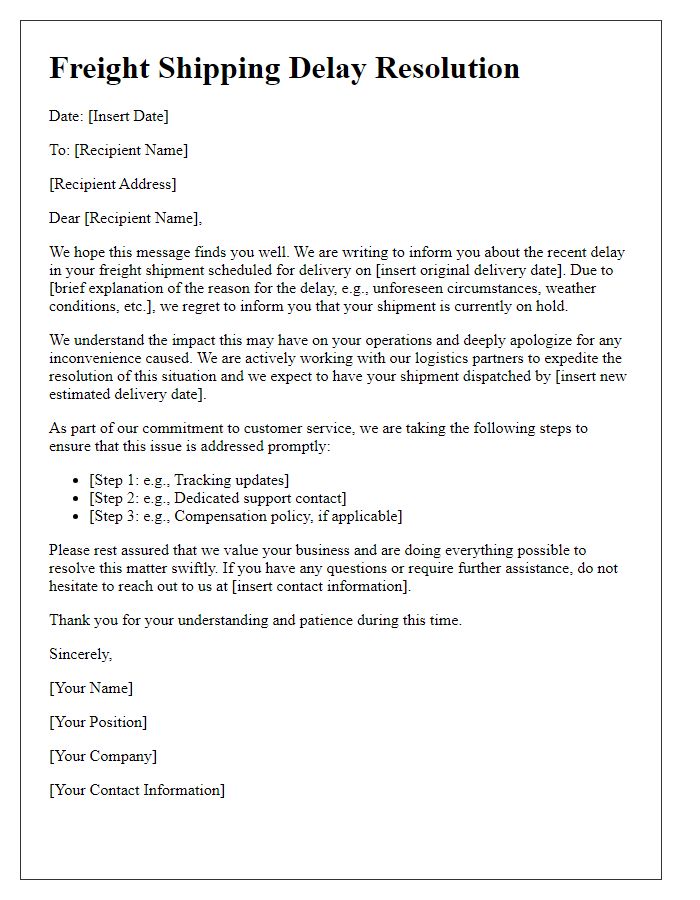 Letter template of freight shipping delay resolution