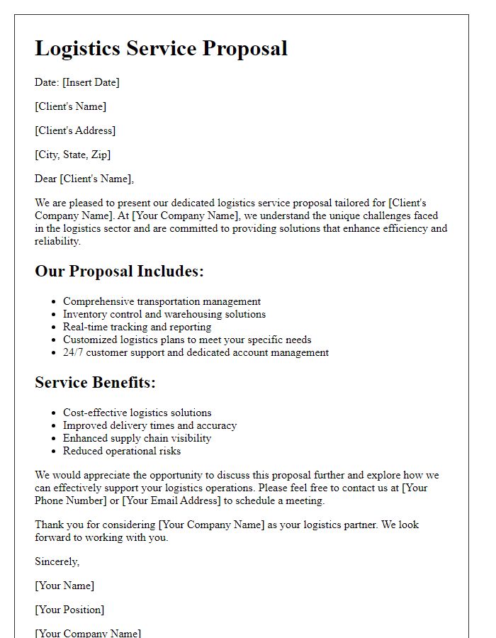 Letter template of dedicated logistics service proposal