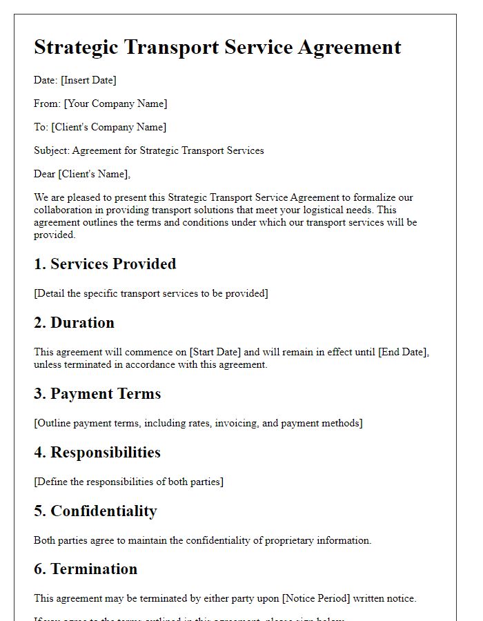 Letter template of strategic transport service agreement