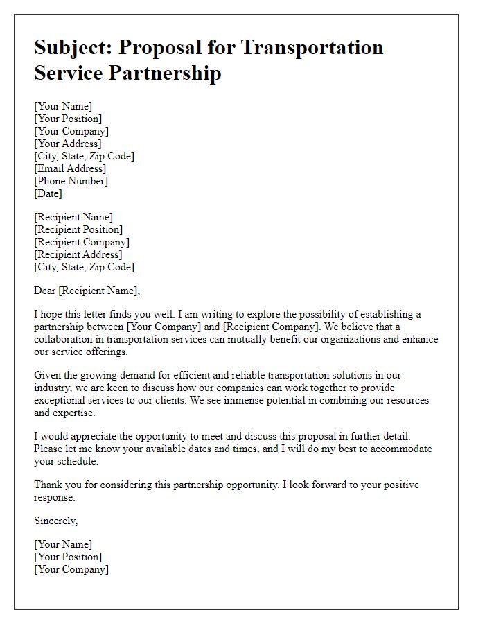 Letter template of transportation service partnership negotiation