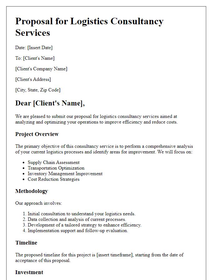 Letter template of logistics consultancy service analysis proposal