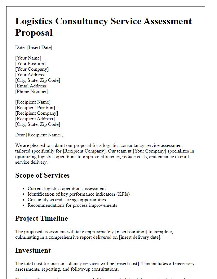 Letter template of logistics consultancy service assessment proposal