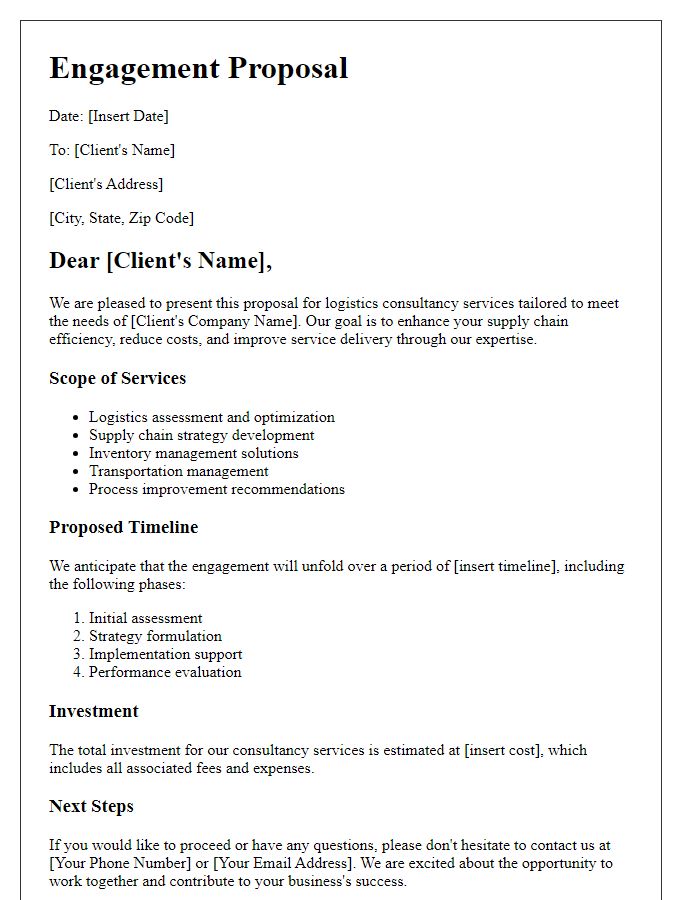 Letter template of logistics consultancy service engagement proposal