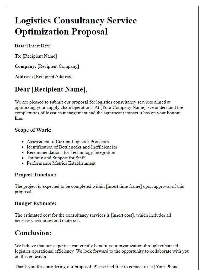 Letter template of logistics consultancy service optimization proposal