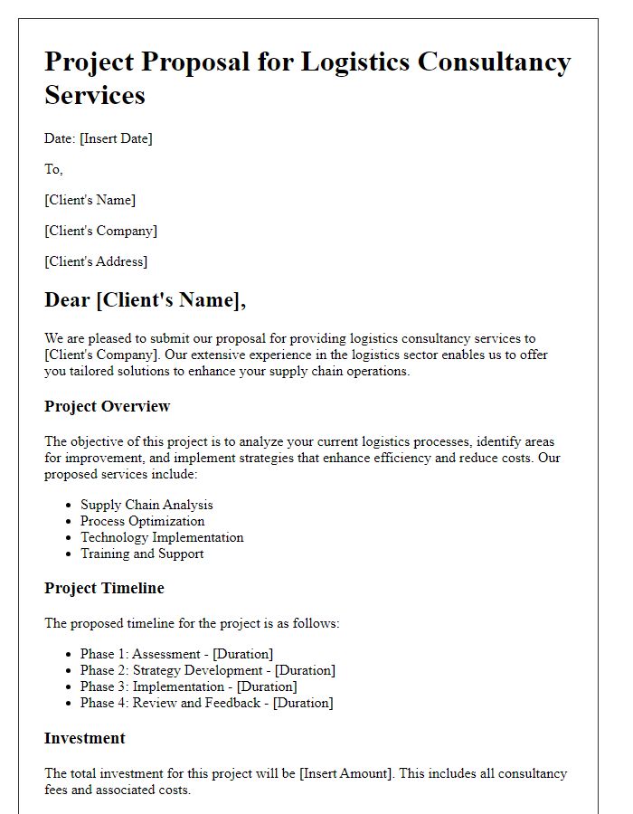 Letter template of logistics consultancy service project proposal