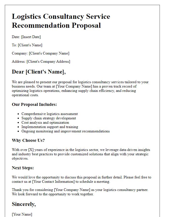 Letter template of logistics consultancy service recommendation proposal