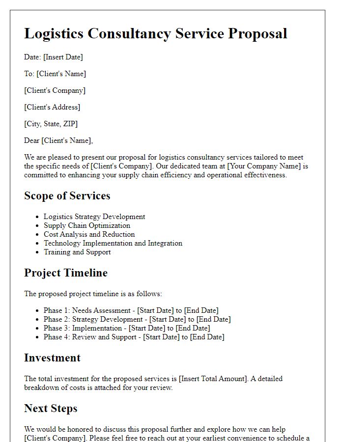 Letter template of logistics consultancy service solution proposal