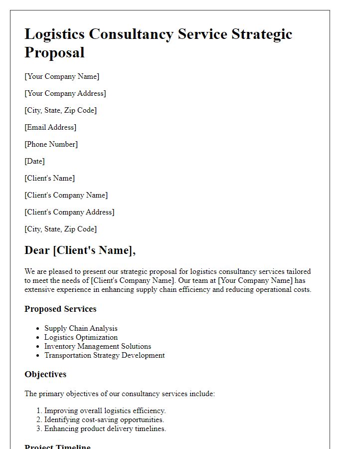 Letter template of logistics consultancy service strategic proposal