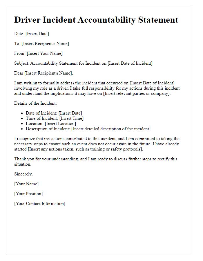 Letter template of driver incident accountability statement