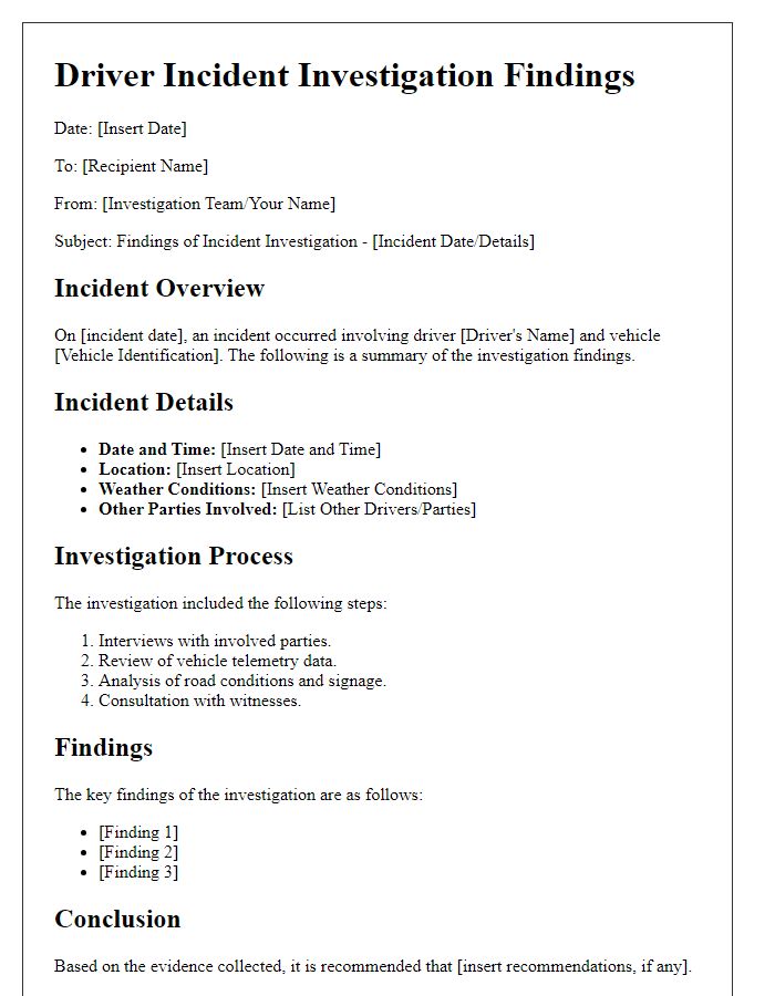 Letter template of driver incident investigation findings