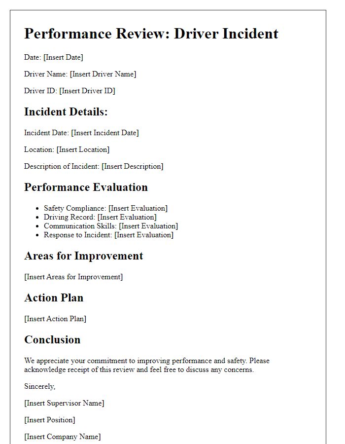 Letter template of driver incident performance review