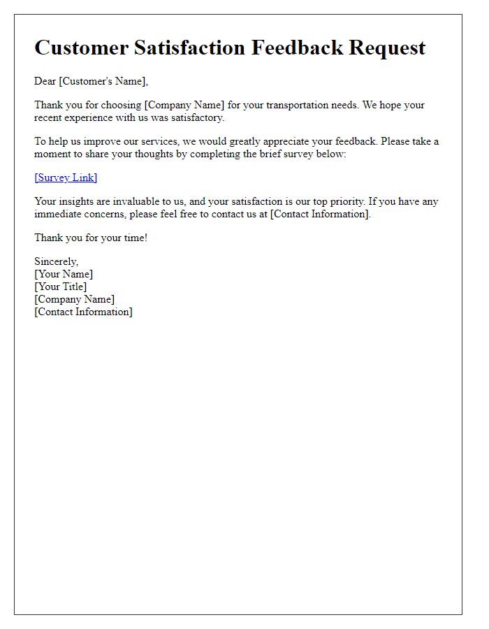 Letter template of transportation feedback request for customer satisfaction