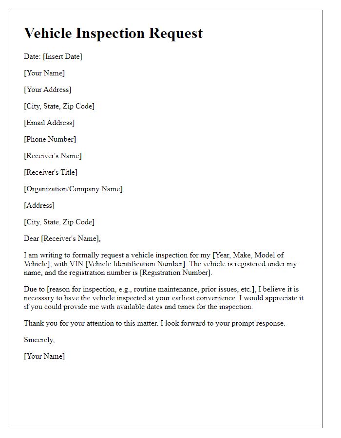 Letter template of formal vehicle inspection request