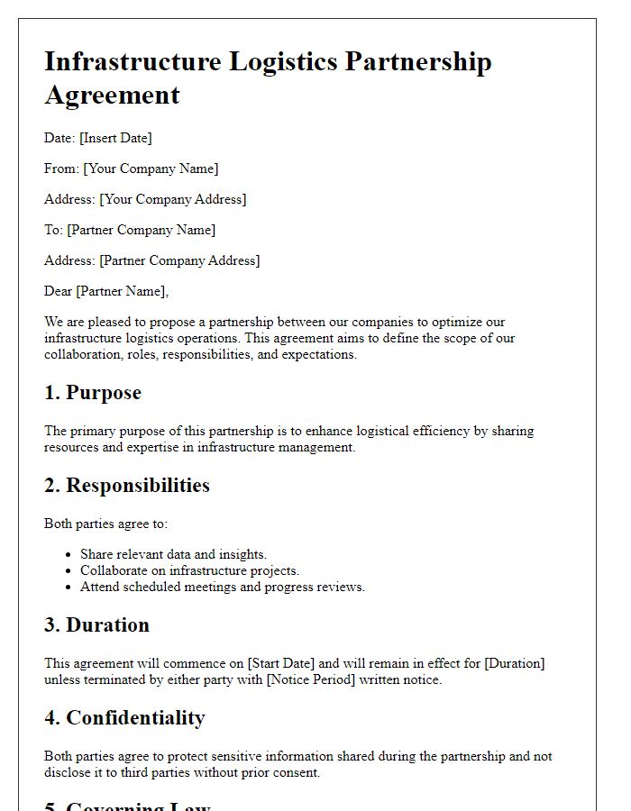 Letter template of infrastructure logistics partnership agreement